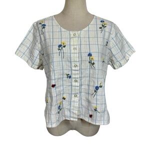 True Vintage Casey & Max Cotton Linen Embroidered Boxy Butter Yellow Top 80s 90s